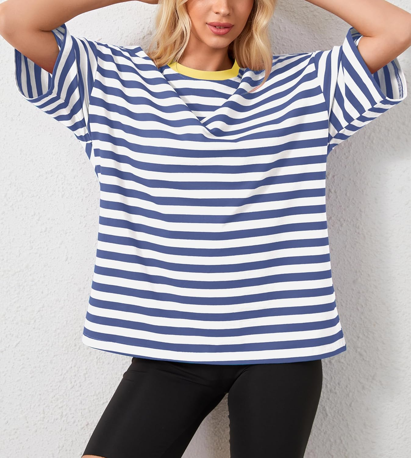 Women Oversized Striped Color Block Short Sleeve Crew Neck T-Shirts Casual Loose Pullover Tops Summer Tee Shirt - Image 5