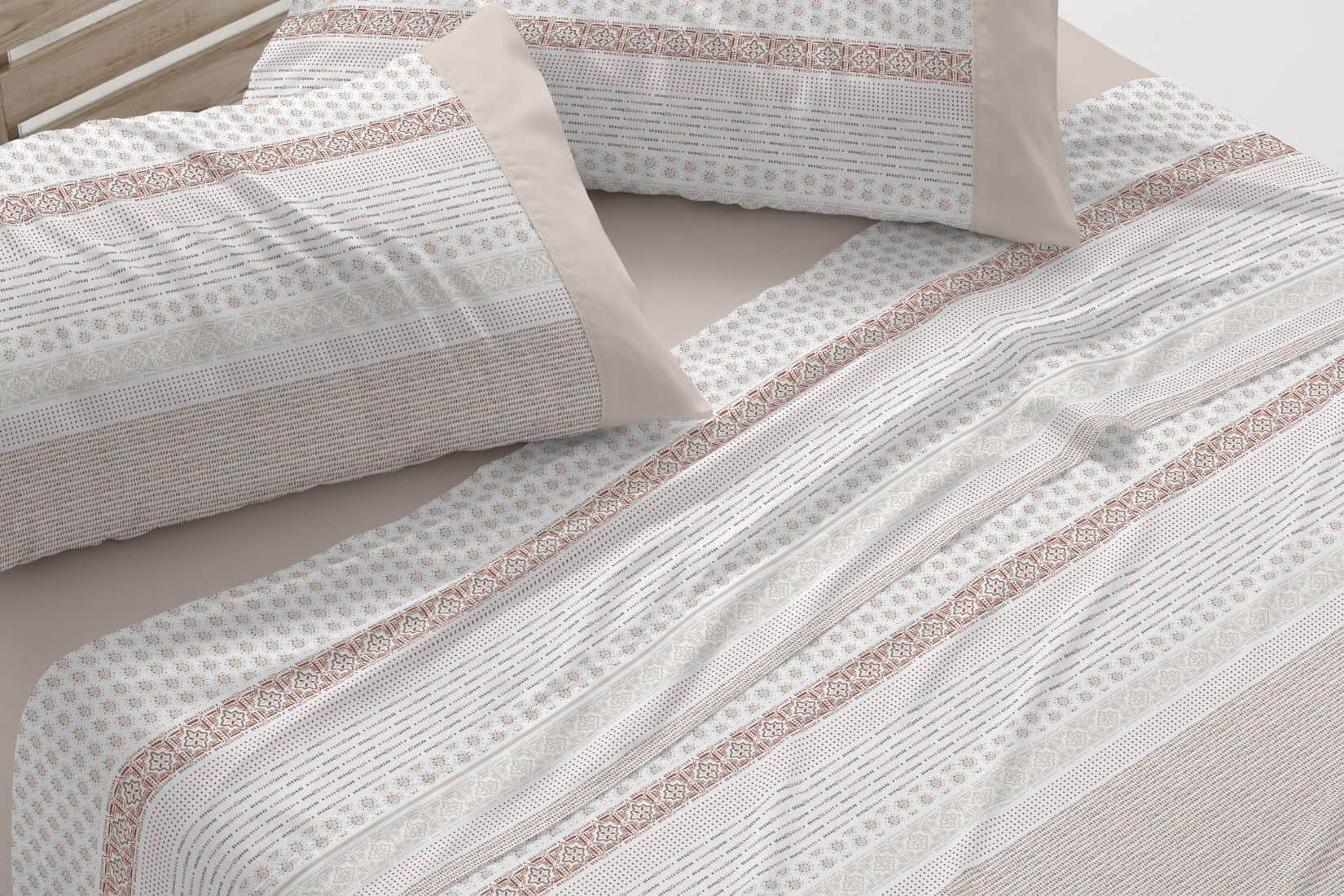 Burrito Blanco│Sábanas de algodón, Cama de 135 (+ Medidas Disponibles)│Tacto Suave│Diseño 618, Color Canela
