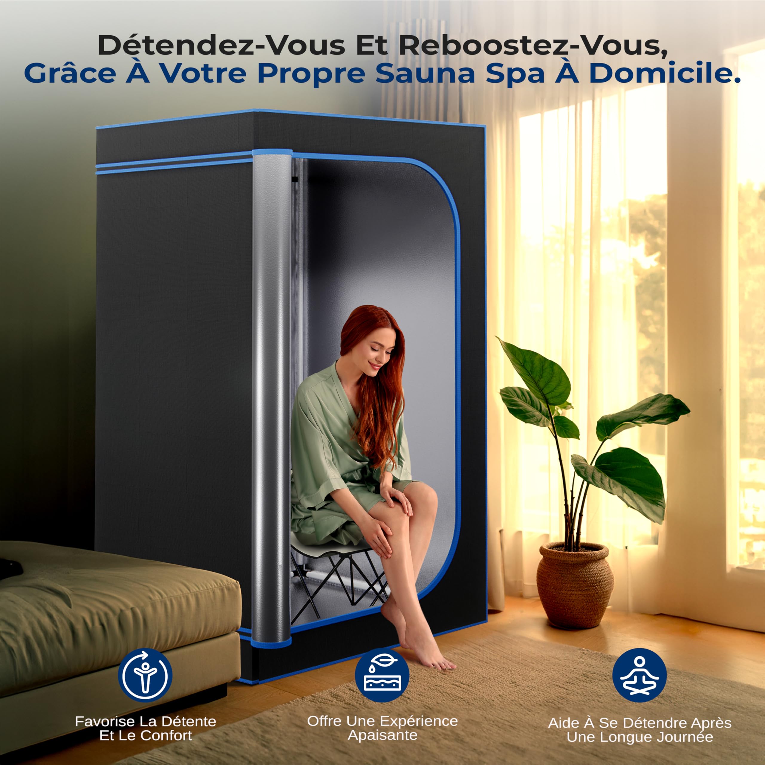 Serenelife Sauna Portable, Sauna Infrarouge avec Vapeur, Spa Maison, Tente Spa avec Télécommande, Chaise Pliable et minuteur