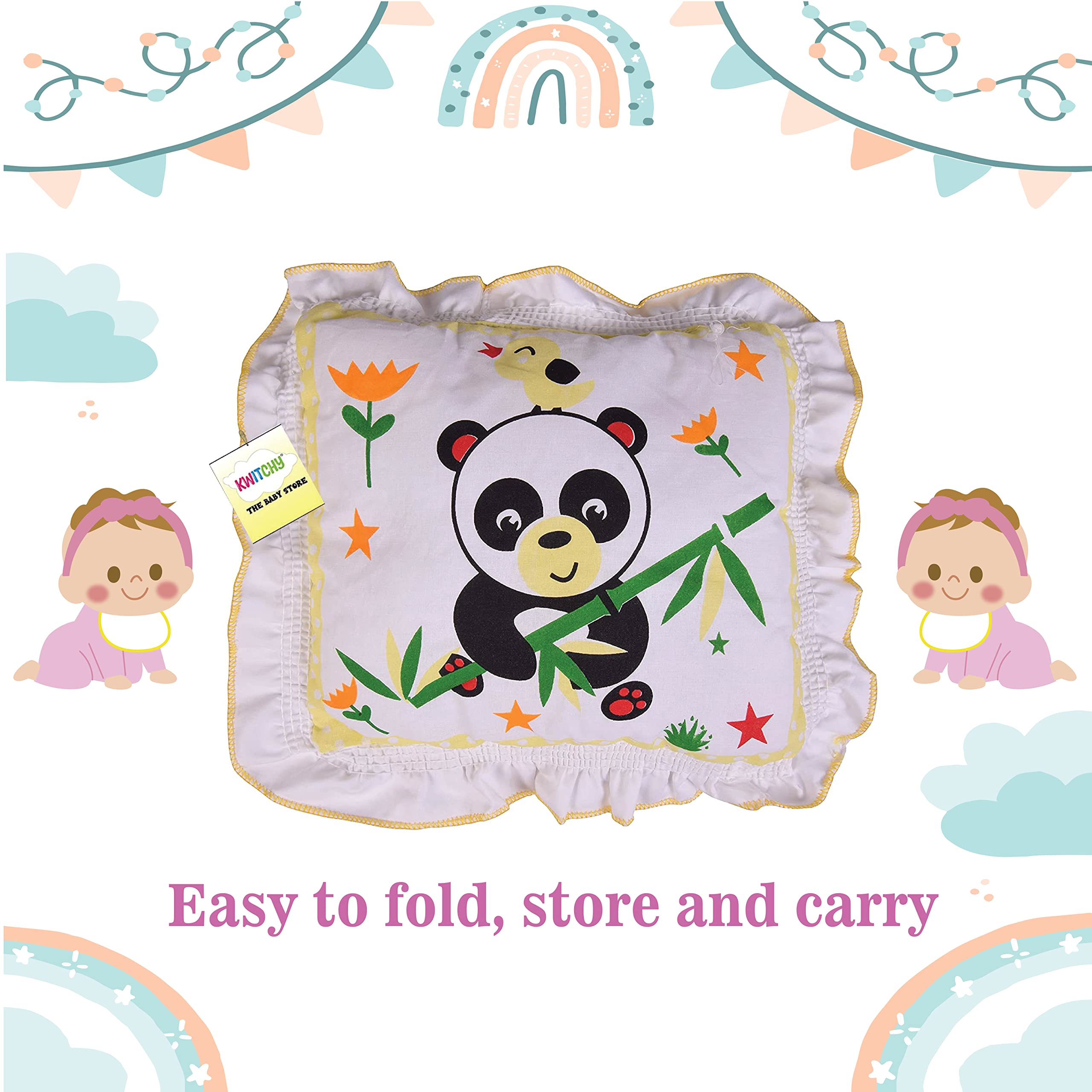 Kwitchy Baby Bed with Mosquito Net New Born Baby Bedding Set | Folding Bed | Toddler Mattress | Cotton | Gadda Set | Travel Beds | Boys & Girls | Gift Pack (0-6 M) (Yellow) 3