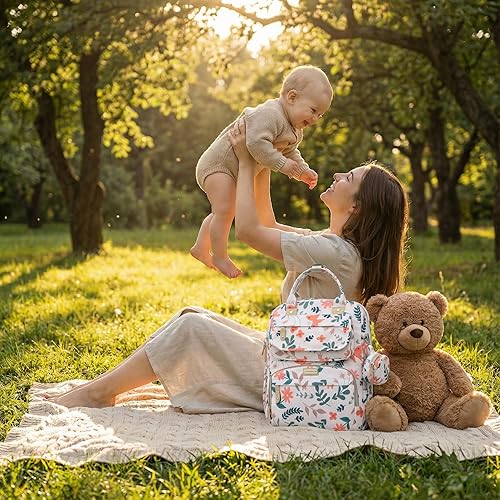 Miniatura 7 de Mochila para pañales, bolsa de bebé con múltiples compartimentos (verde jungla)