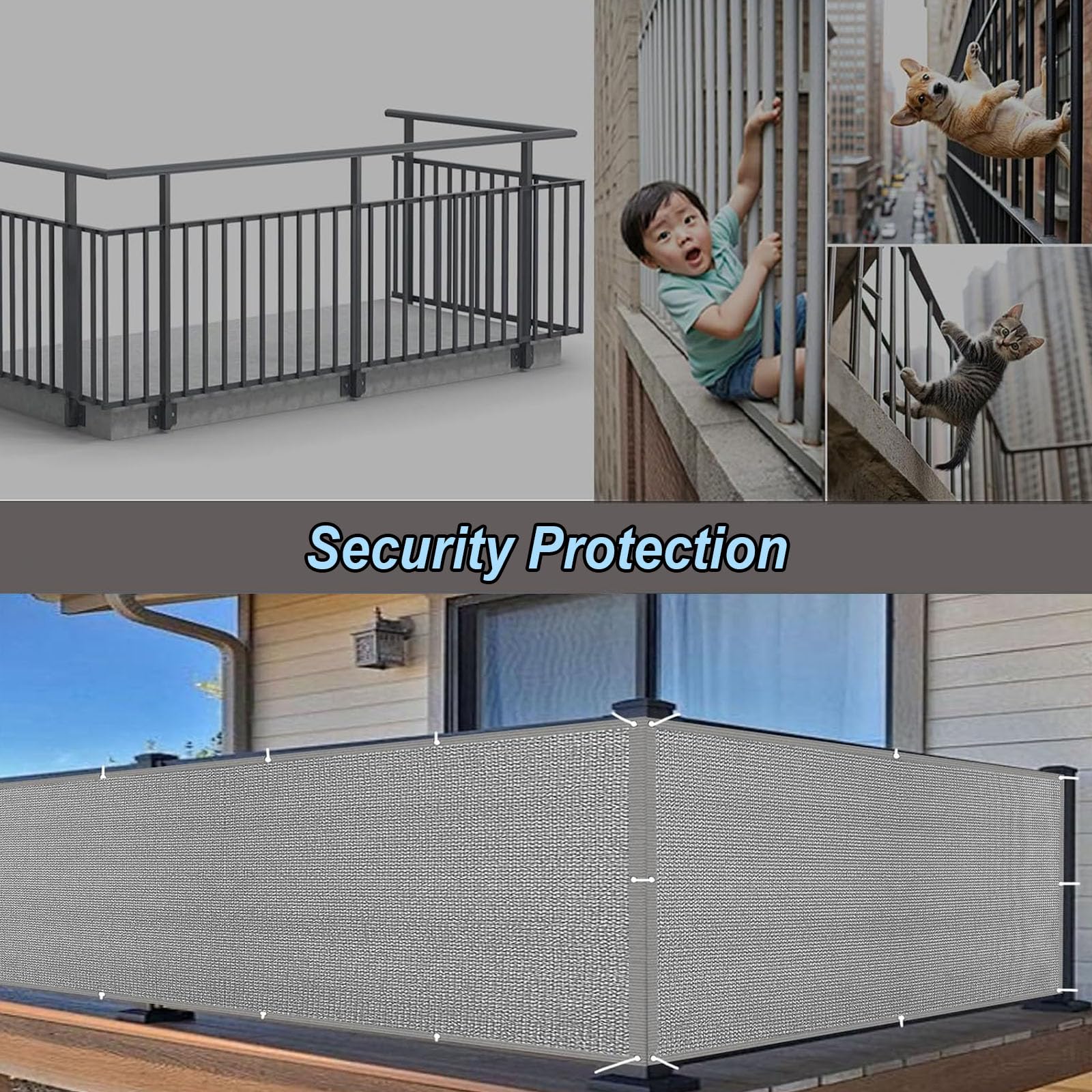 Frangivisto Balcone Protezione 95 x 500 cm Privacy Frangivento Protezione UV con Occhielli Grigio