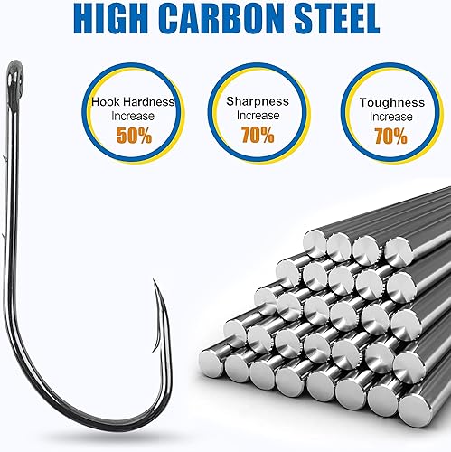 Miniatura 3 de Anzuelos de pesca de cebo, 120 ganchos de pico de púas para cebo de caña larga, 2 púas, anzuelos de pesca de acero al carbono, anzuelos de pesca