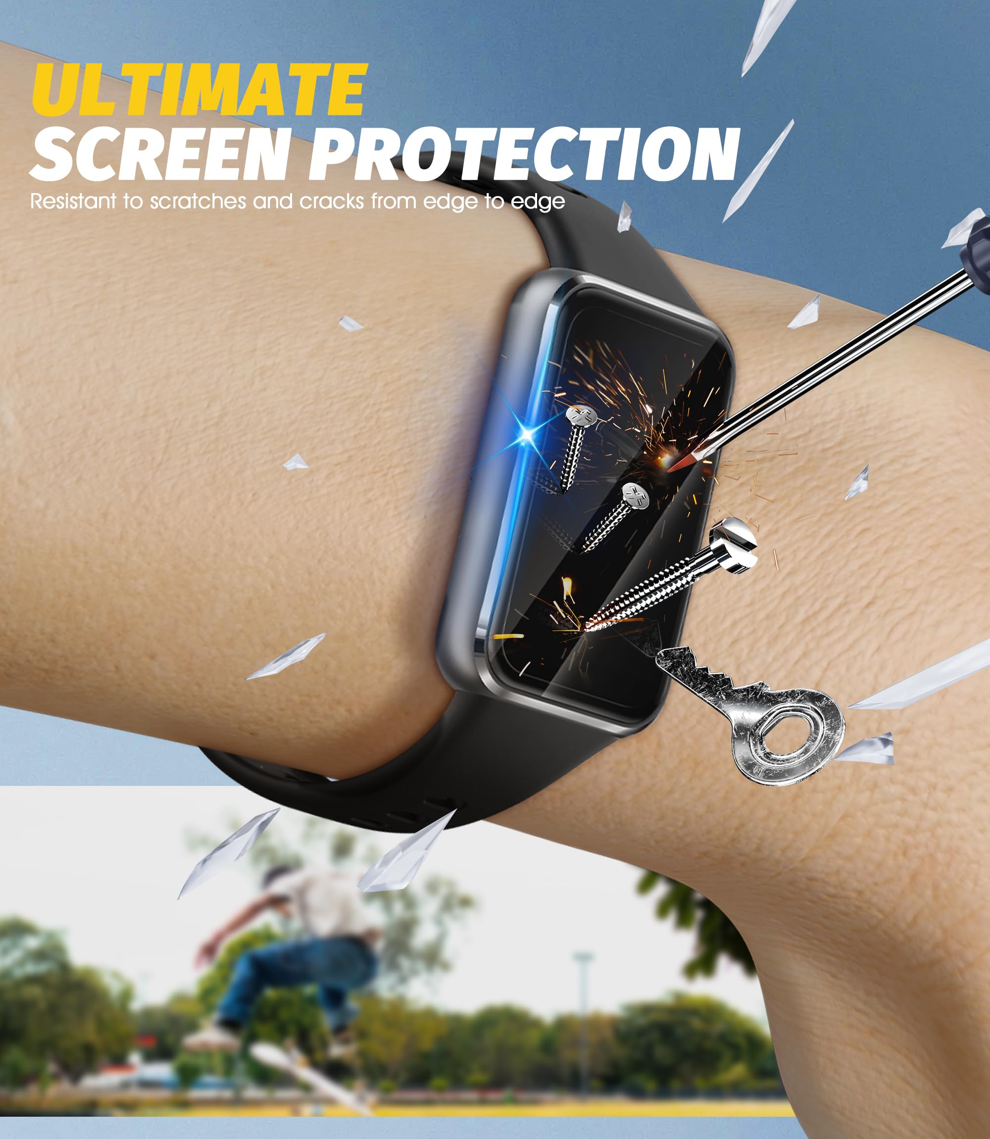 NEWZEROL 4 sztuki folii ochronnej na wyświetlacz kompatybilne z Huawei Band 11, [osłona krawędzi] folia na krawędzie z włókna węglowego 3D, bez pęcherzyków powietrza, wysoka rozdzielczość ochrona