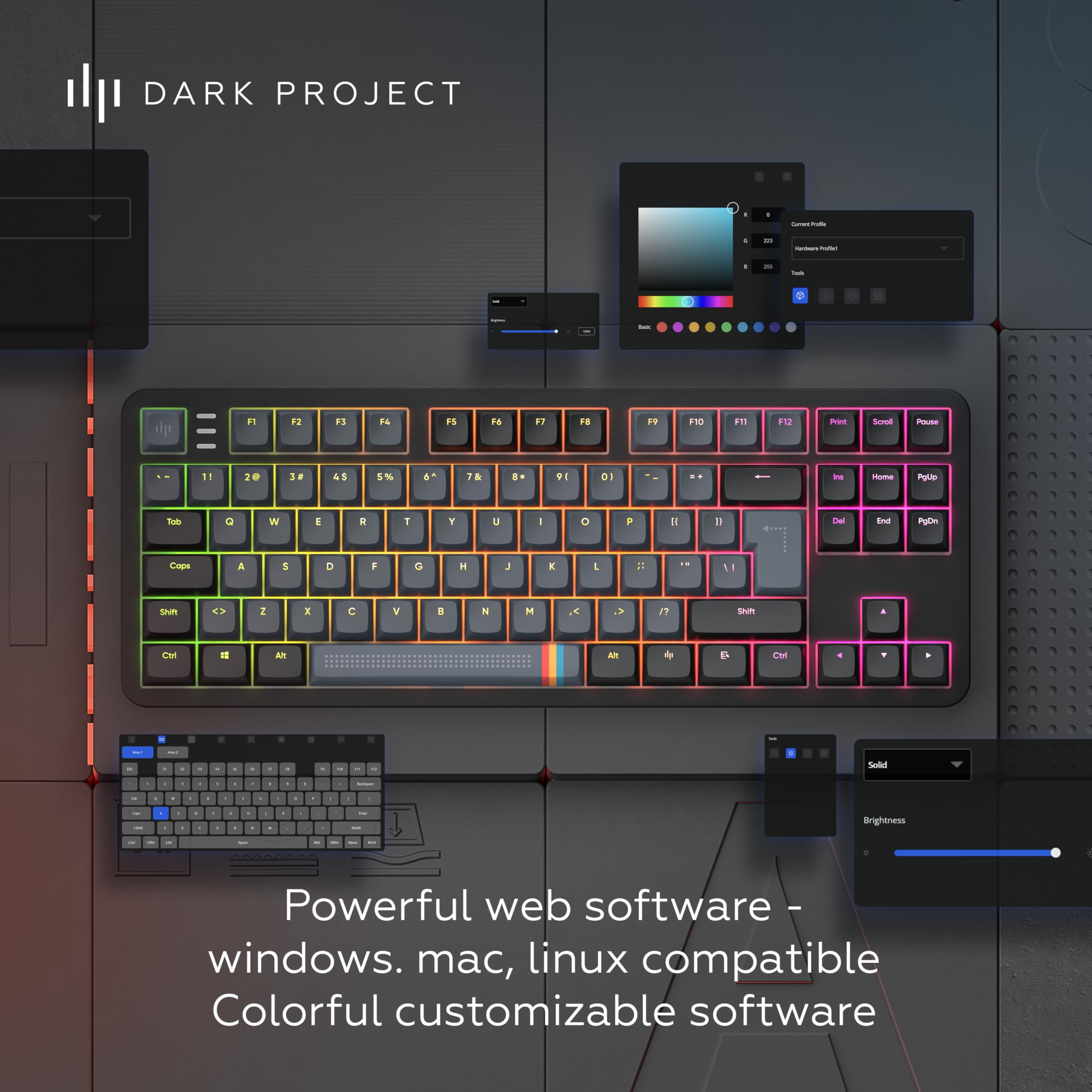 Dark Project ALU87A Midnight Mechanische Gaming-Tastatur | ISO Multi | Hot-Swap | G3MS Zircon Speed-geschmierte Schalter | Gefettete Stabilisatoren | Flex Gasket Mount | Aluminium | TKL 80% | RGB
