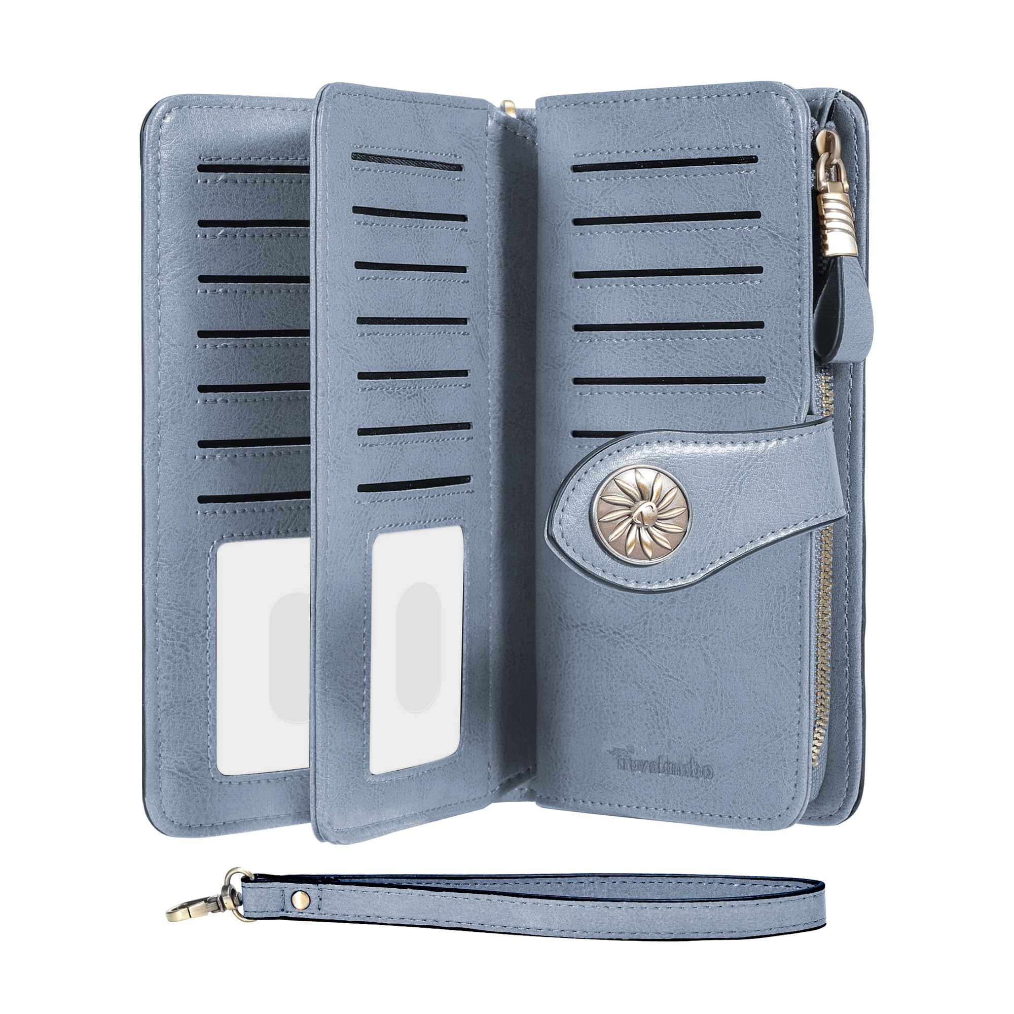 Travelambo Women's Wallet RFID Blocking Credit Card Holder Large Capacity Wristlet Leather Wallets Purse