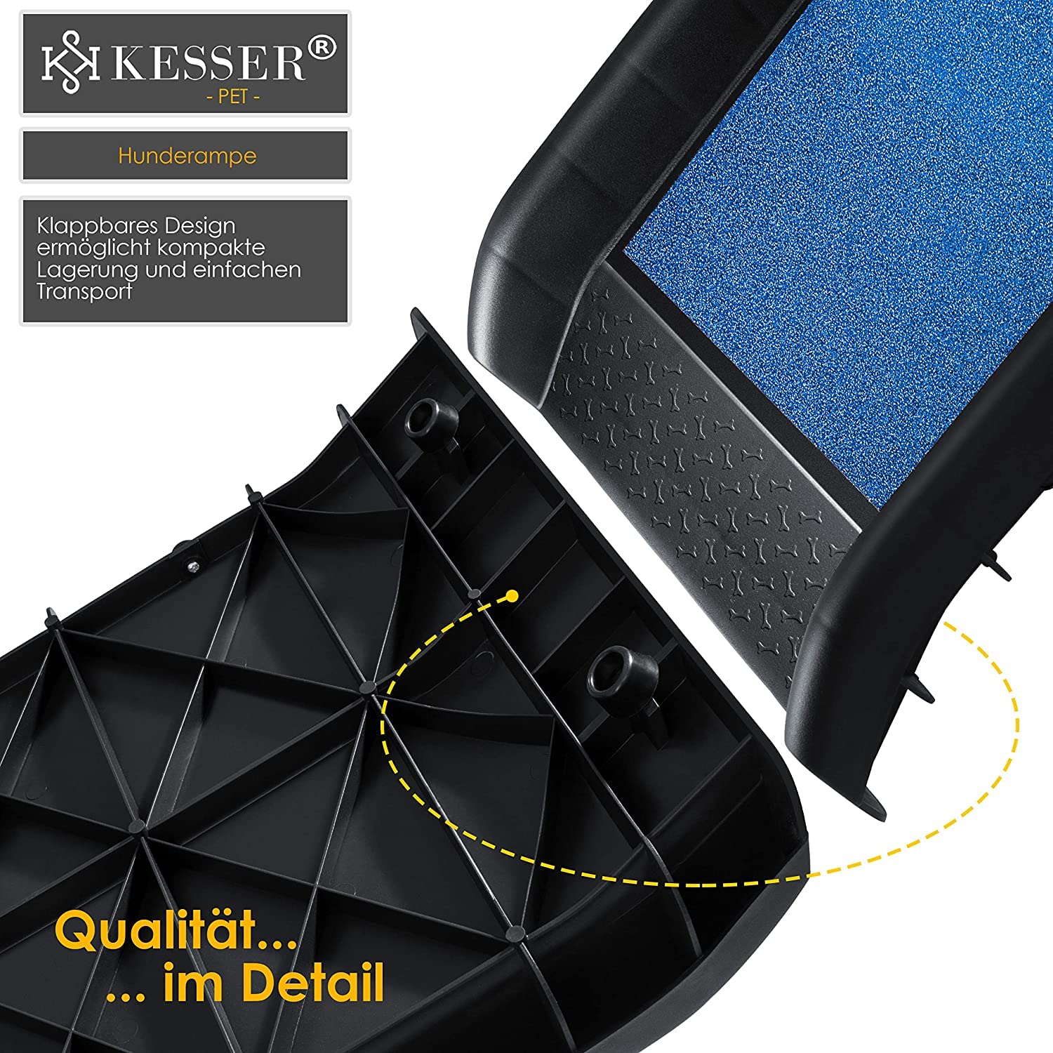 KESSER Hunderampe klappbar Hundetreppe Hundeautorampe Auto Kofferraumrampe  fr Haustiere Einstiegshilfe fr Kofferraum, bis 90 kg, 156x40cm, leicht  Stabil, rutschfest Hunde-Treppe, Blau : Amazon.de: Haustier