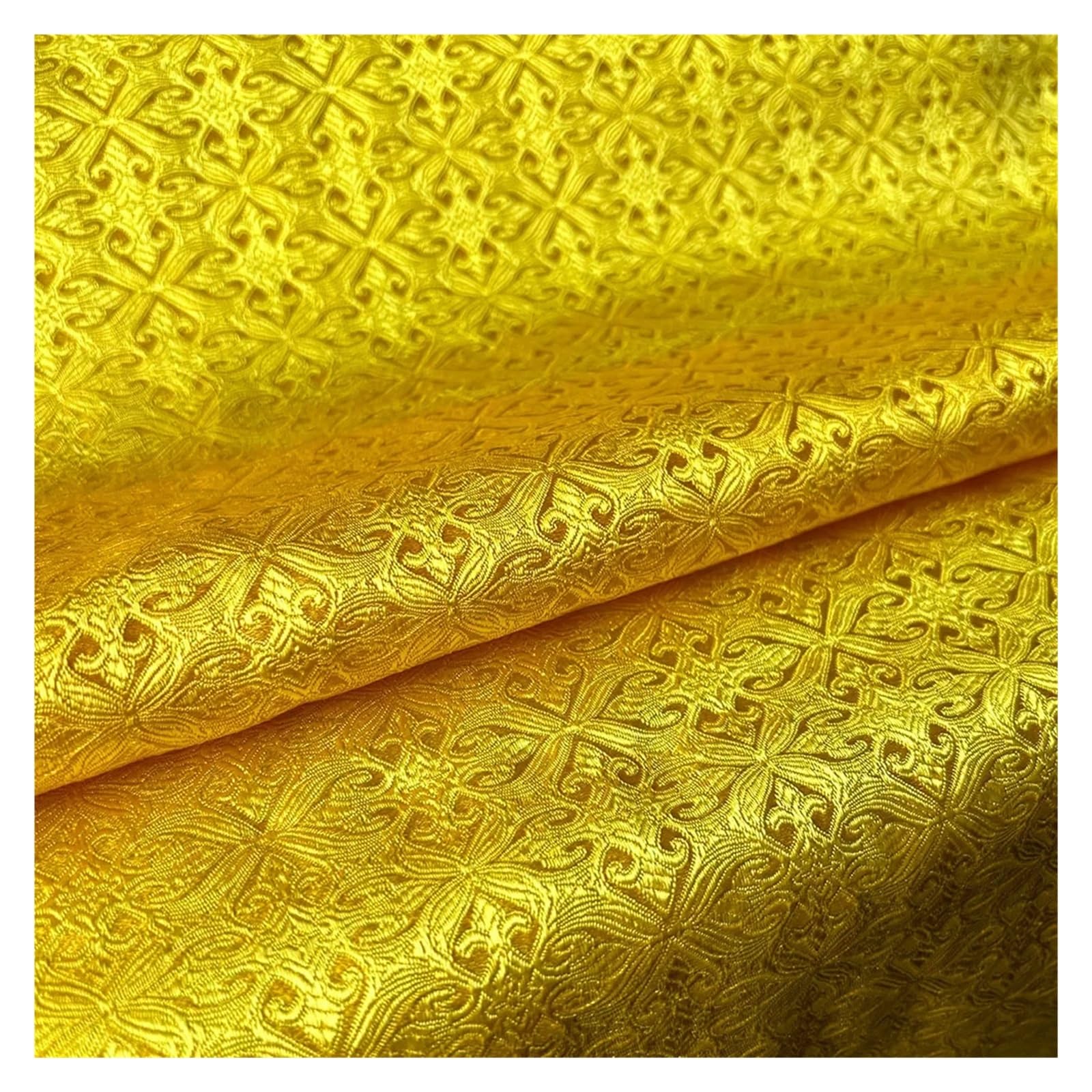 Satin Fabric Silk Satin Brocade Jacquard Fabric Vintage Floral Vein for Craft(Gold)