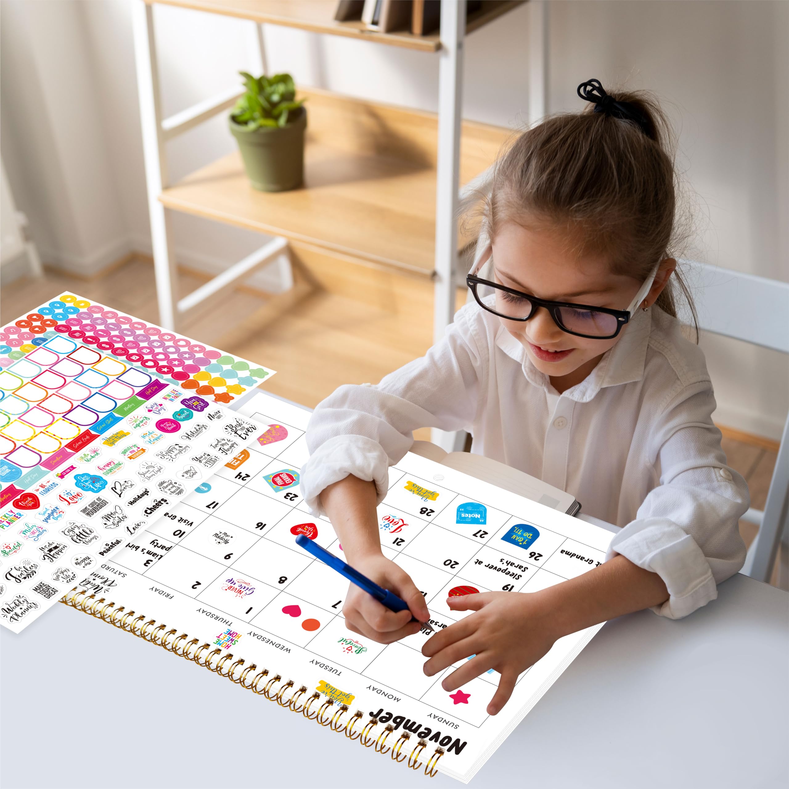 Blank Scrapbook Wall Calendar, Spiral-Bound Hanging Monthly Calendar, DIY Blank Calender with 400 Stickers for Office, Home, Kids, Adults (12" x 9" closed,18" x 12" open size) - Image 5