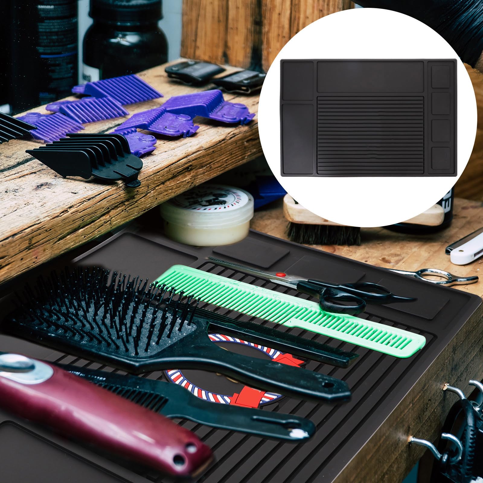 Friseurmatte aus Silikon Schwarz für Friseurutensilien und Klingen