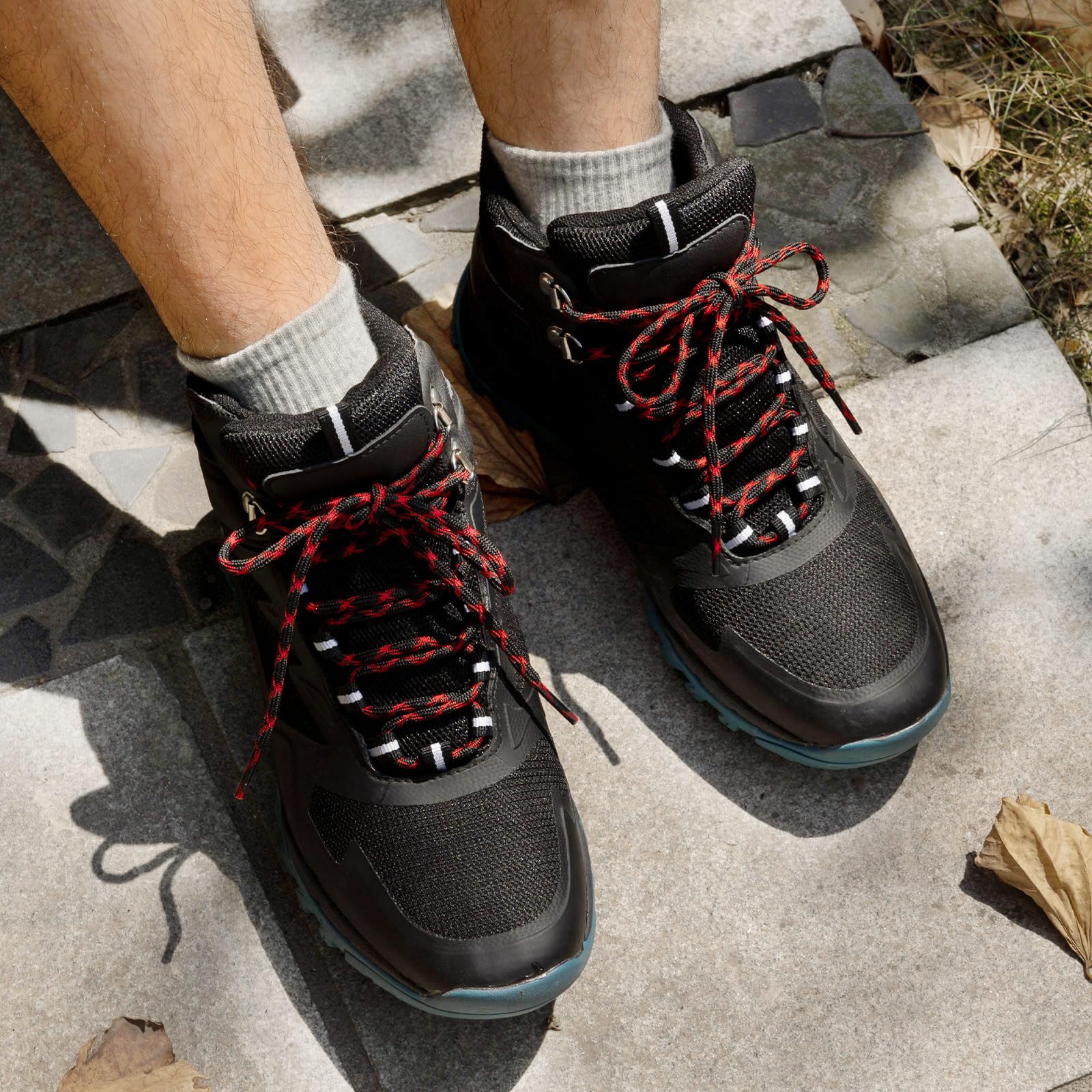 Stepace Wave Heavy Duty Boot Laces Round Shoe Laces Black Red-120