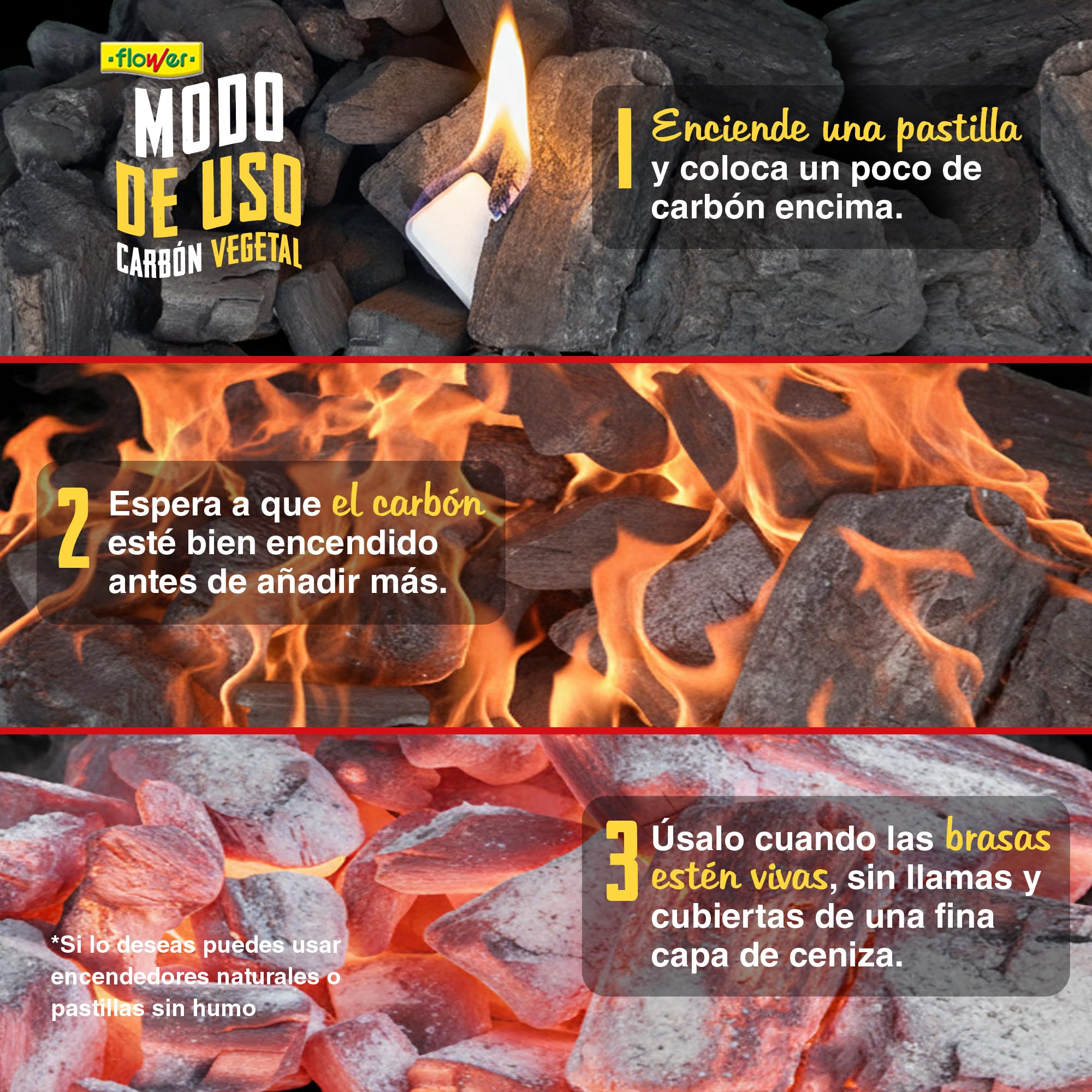 FLOWER Carbon Barbacoa Vegetal 100% Natural 12 KG | Carbón Barbacoas, Parrilas y Chimeneas Sin Humo, Sin Aditivos Químicos Ni Minerales | Alto Poder Calorífico | Encendido Rápido y Fácil (12 KG)