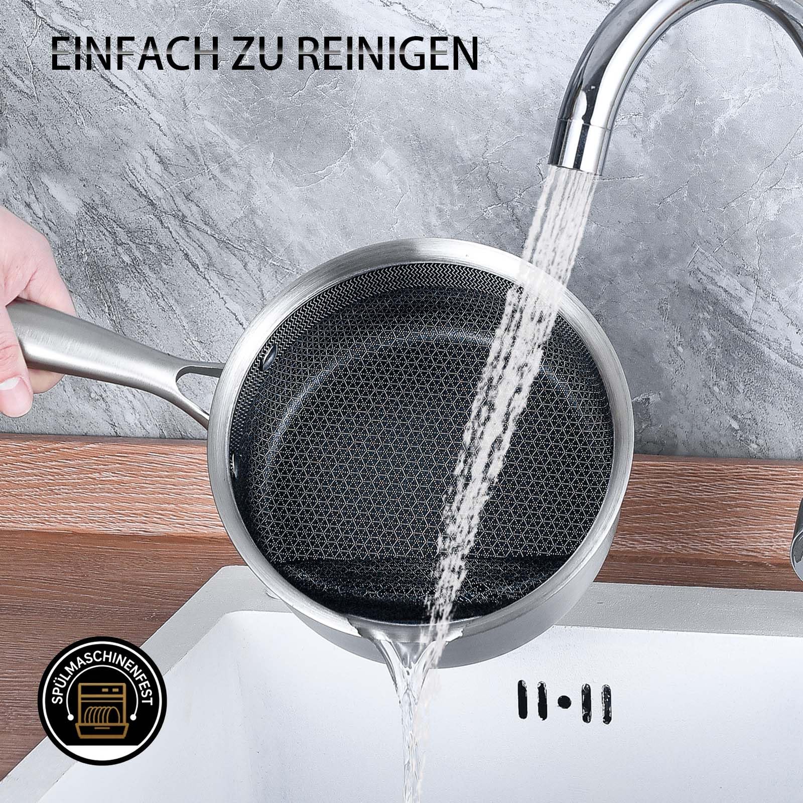 LOLYKITCH Edelstahl Kochtopf Topfset 16+18cm mit Deckel, Kochtopf Induktion | Antihaft Stielkasserolle, Hitzebeständiger Griff, Kochtöpfe für Alle Herdarten, Ofen- und Spülmaschinengeeignet, PFOA-frei