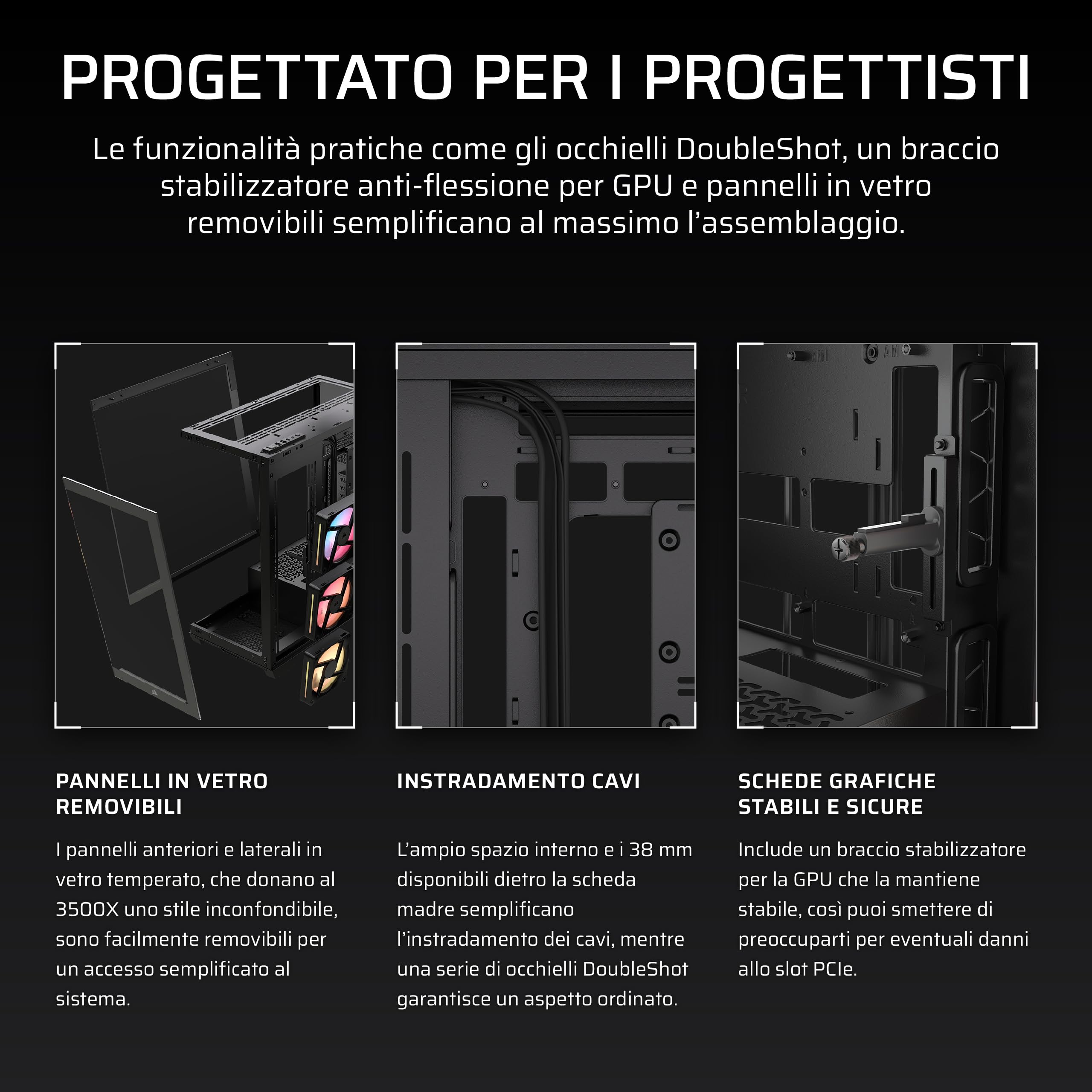 CORSAIR 3500X LX-R RGB iCUE LINK Case PC Mid-Tower Panoramico – 3 Ventole LX120-R RGB Preinstallate, Include Hub di Sistema iCUE LINK, Fino a 10 Ventole da 120mm – Nero