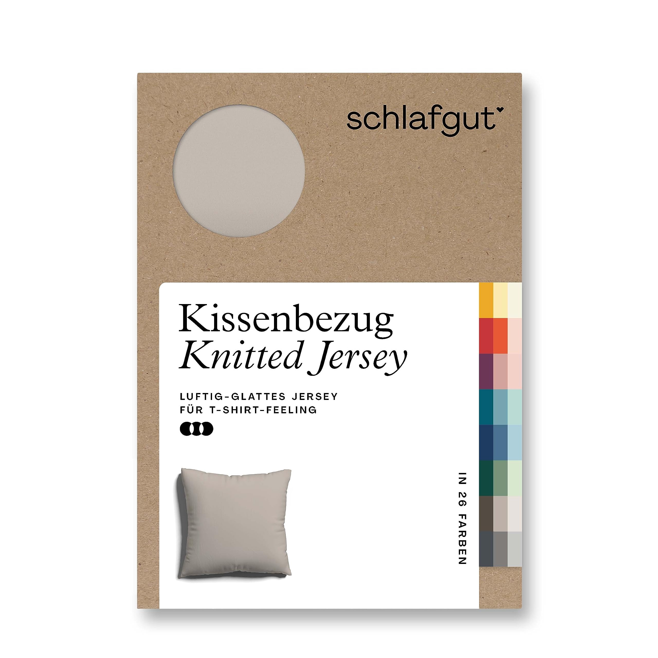schlafgut Knitted Jersey Kissenbezug 80x80 cm Sand Mid Uni weicher Premium Kopfkissenbezug einzeln, faltenfrei mit Elasthan