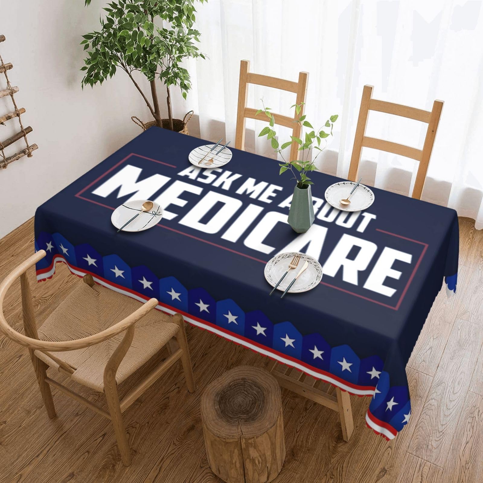 SMAZDFXX Ask Me About Medicare 54 x 72in Table Cloth,Polyester Rectangle Tablecloth for Kitchen Dining