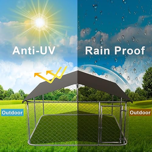 Miniatura 3 de Recinto para perros de 80 x 80 pulgadas para exteriores, resistente, malla para perros, jaula grande para mascotas, valla de acero con bloqueo seguro