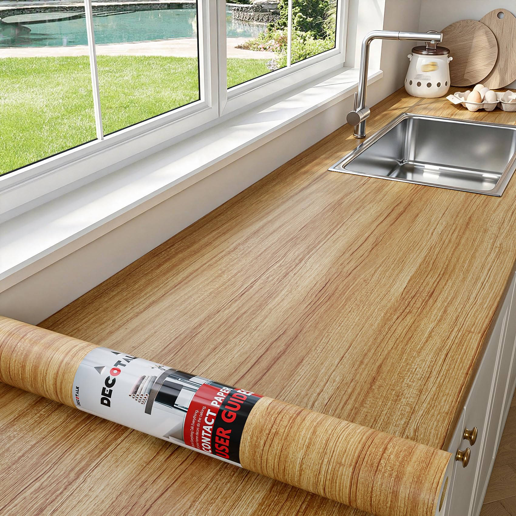 Decotalk Vinilo Encimera Cocina Madera Marrón Impermeable 81X300cm Papel Adhesivo Pared Vinilos para Muebles Cocina Revestimiento Pared Autoadhesivo Vinilo Madera Adhesivo Muebles Wallpaper