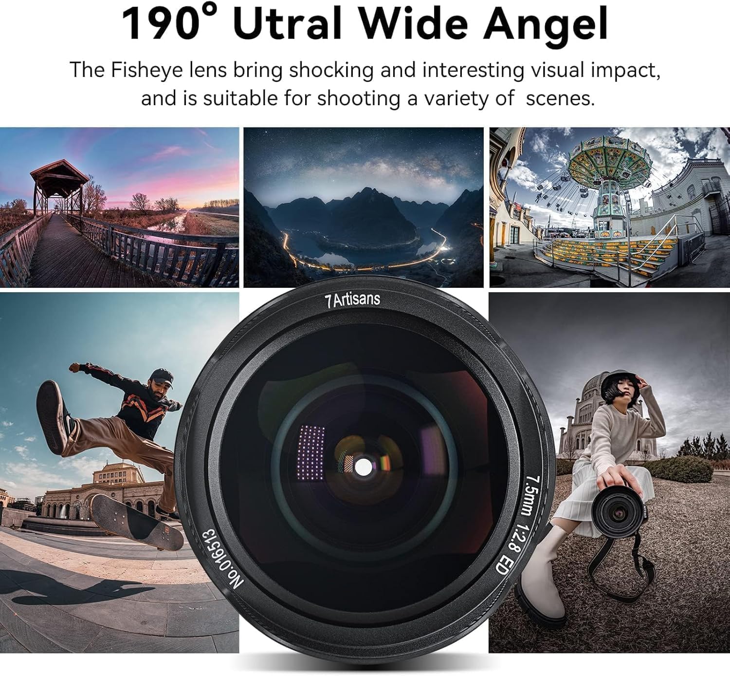 7Artisans 7,5 mm F2,8 II Sony E Mount APS-C Fisheye Prime Objektiv,Manuelles 190° Ultra Weitwinkel Festbrennweiten Objektiv für Sony A5000 A5100 A6000 A6300 A6400 A6500 NEX-5T A7III A7R III