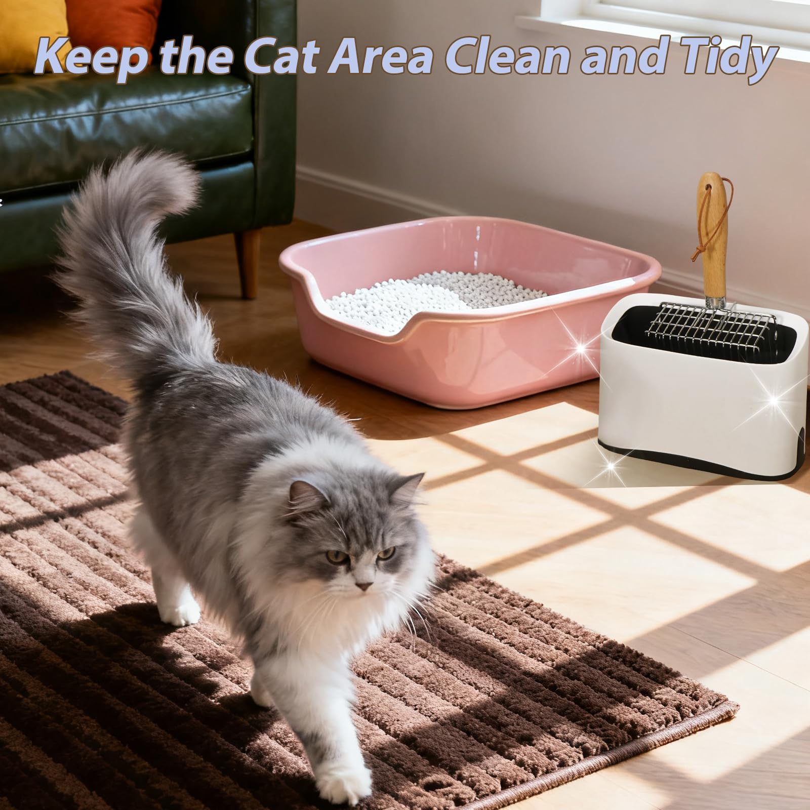 PIPIMOO Cat Litter Scooper with Holder, Metal Cat Litter Scoop, Stainless Steel Sifting Shovel, Poop Sifter&Speed Sifter, Heavy Duty Wood Grip Kitty Litter Scooper for Easy Cleaning, Cats Accessories - image 5