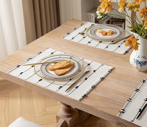 Miniatura 5 de Juego de 6 manteles individuales bohemios para decoración de mesa de comedor, manteles individuales de tela tejida para casa de campo, cocina