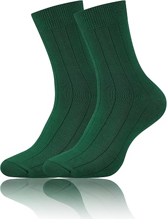 Forony Mens Dress Socks Soild Ribbed Crew Socks Combed Cotton Anti Odor Size 8-13