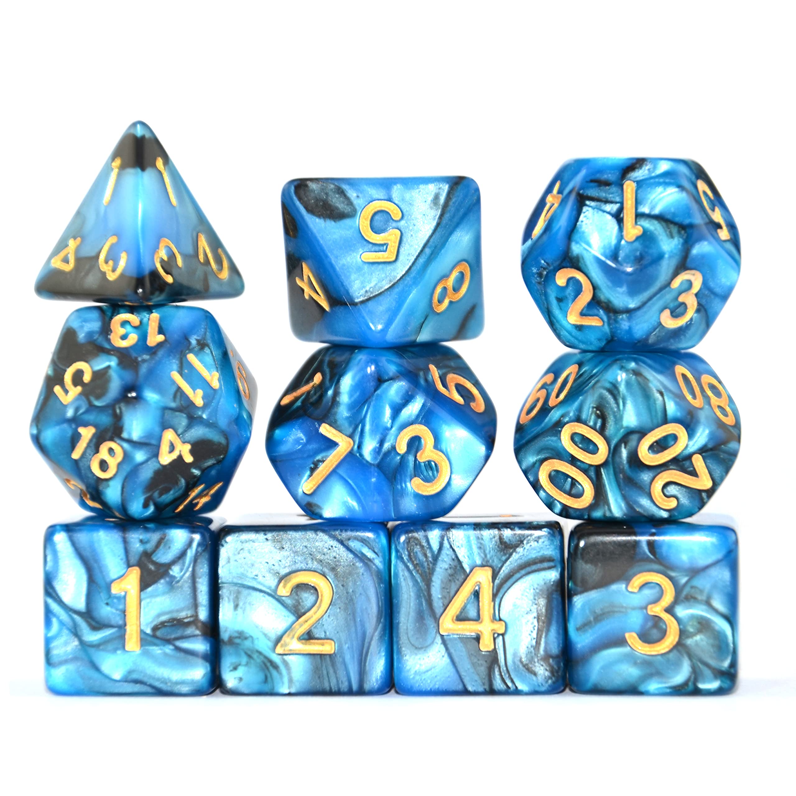 SmartDealsPro Double-Colors Polyhedral Dice Sets with Pouches for D&D DND RPG MTG Dungeon and Dragons Table Board Roll Playing Games D4 D6 D8 D10 D% D12 D20 (Black-Blue)