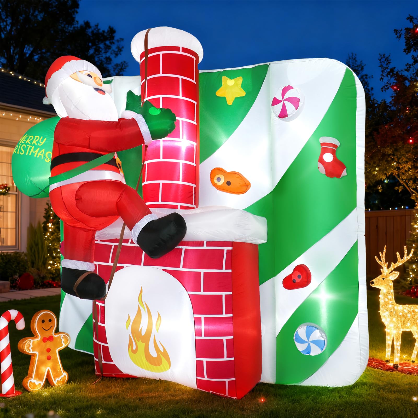 Père Noël gonflable de 180 cm, adorable décoration extérieure pour terrasse