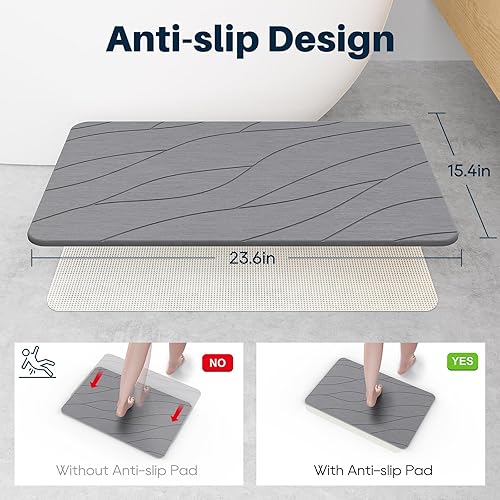 Miniatura 2 de Tapete de baño de piedra de diatomita, tapete de baño de secado rápido, piedra, tierra de diatomeas, antideslizante, absorbente, de secado rápido