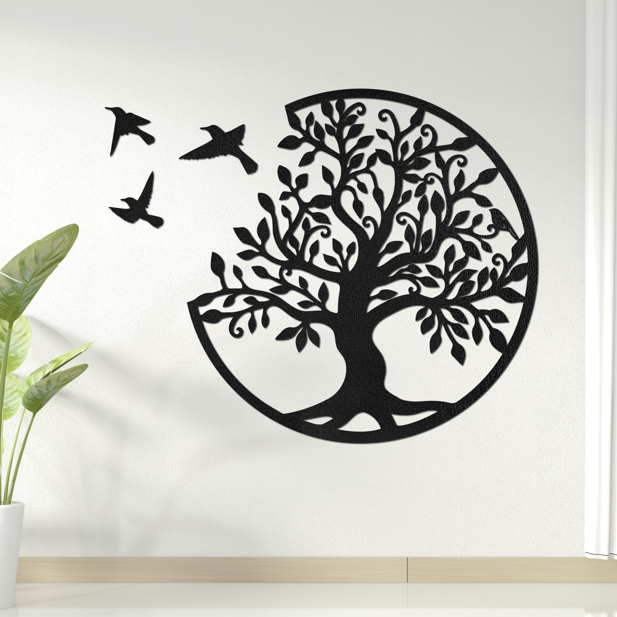 SENTOP HDF0504 Arbre de Vie, Image Sculptée sur Mur en Bois pour Usage Intérieur, Décoration Art en Bois (Noir, 40 cm)