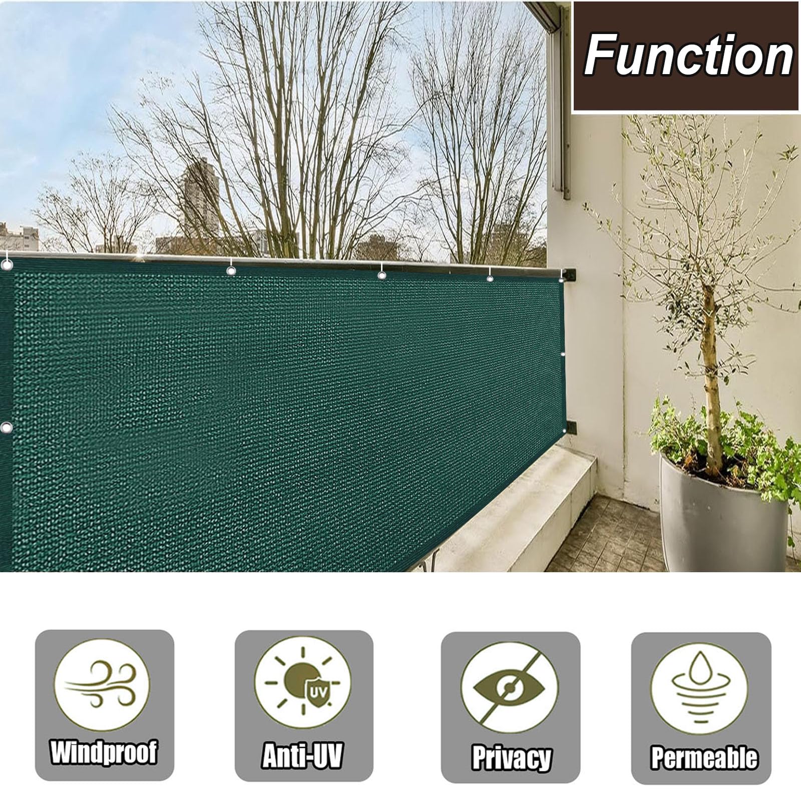 Ogrodzenie 97 x 150 cm Roleta Przeciwsłoneczna Hdpe, Chroniąca Przed Słońcem I Wiatrem, Oddychająca Ogród, Osłona Na Balkon Do Użytku Na Zewnątrz, Do Zadaszenia Balkonu, Ciemnozielony