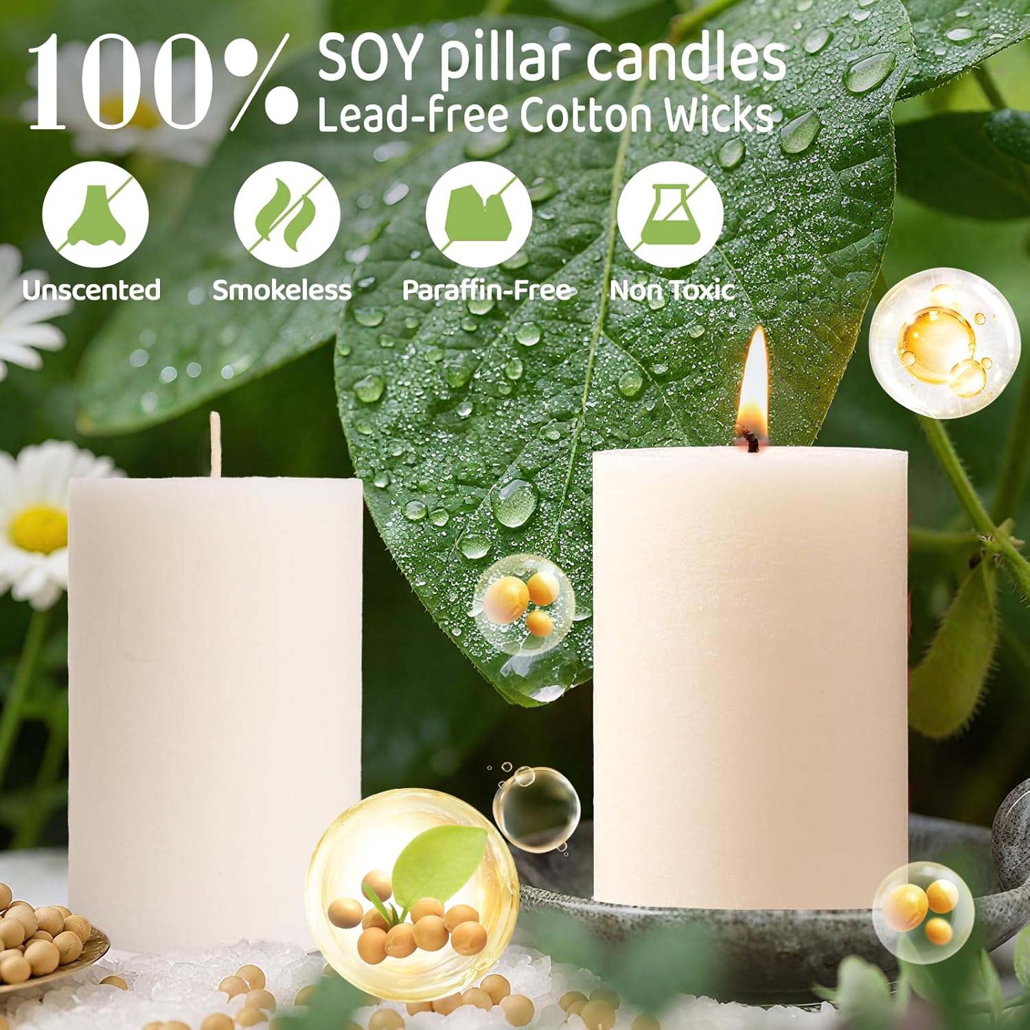 4 Pack Soy White Pillar Candles,Natural Soybean Pillar Candles,55 H Long Lasting Burning-Unscented,Dripless and Smokeless Rustic White Hand-Poured Candles Dinner Table,for Wedding,Home Decor 2.8x4in - Image 5