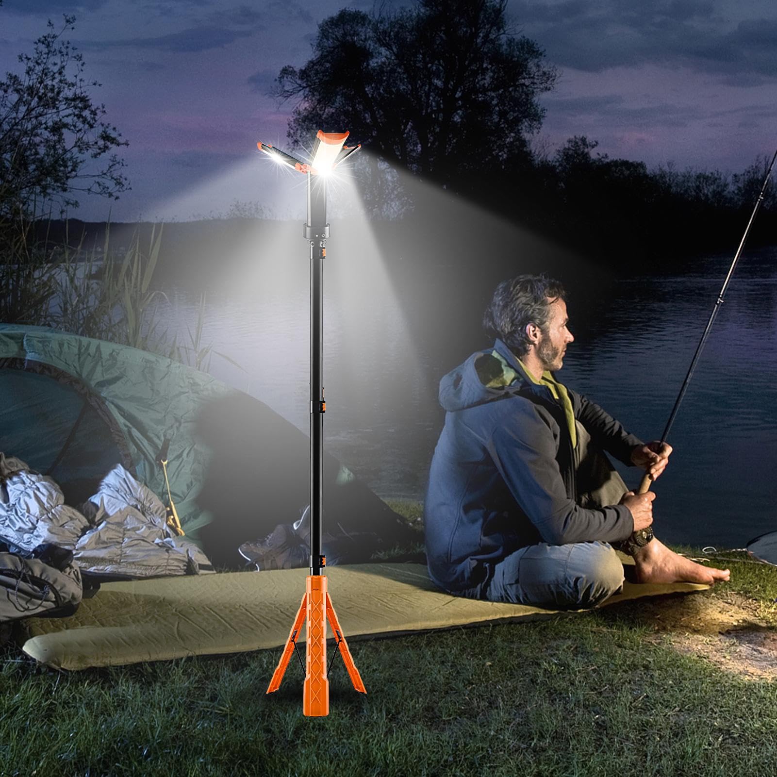 Teleskopowa Latarka Kempingowa 4 tryby, 10000mAh przenośna lampa LED ze | Oświetlenie zewnętrzne Do prac nocnych, warsztatu, garażu, naprawy ciężarówek, wędkarstwa, spawania