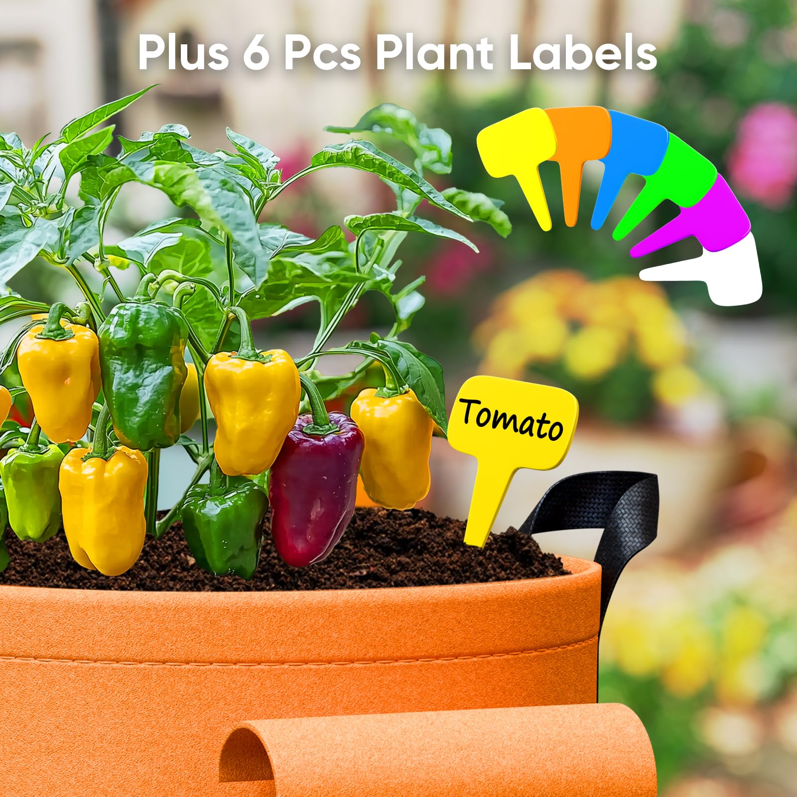 Pack 6 Sacos De Cultivo para Patatas 7 Galones, Bolsas De Plantación De Tela No Tejida 350g con Ventana De Cosecha Y Asas Reforzadas, Sacos Transpirables para Huerto 6 Color 10 Gallon