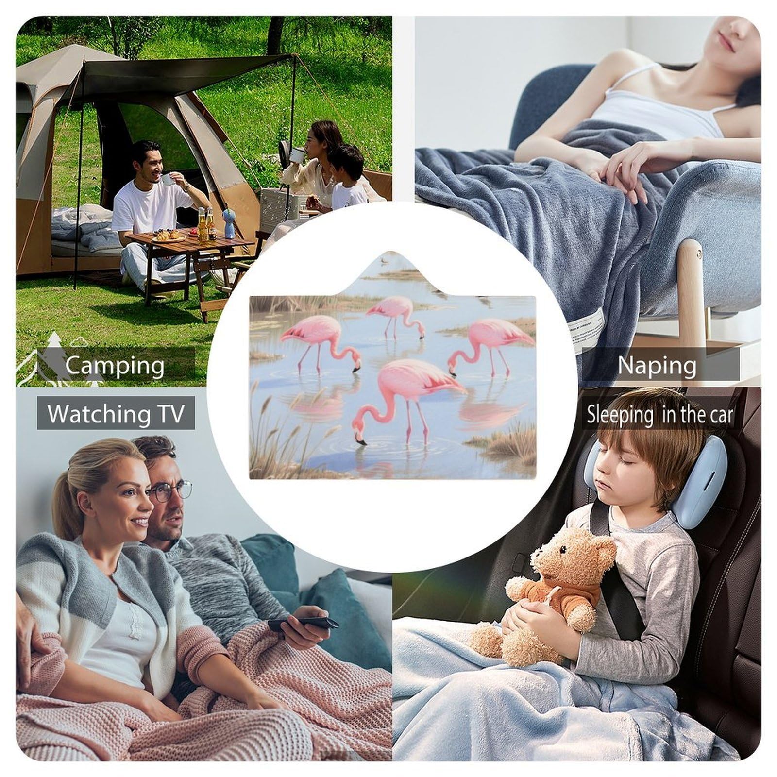 Koc do noszenia, ponczo na pelerynę, oversize, miękki, ciepły, narzuta, koc dla dorosłych, żerowanie flamingów, koc, bluza z kapturem