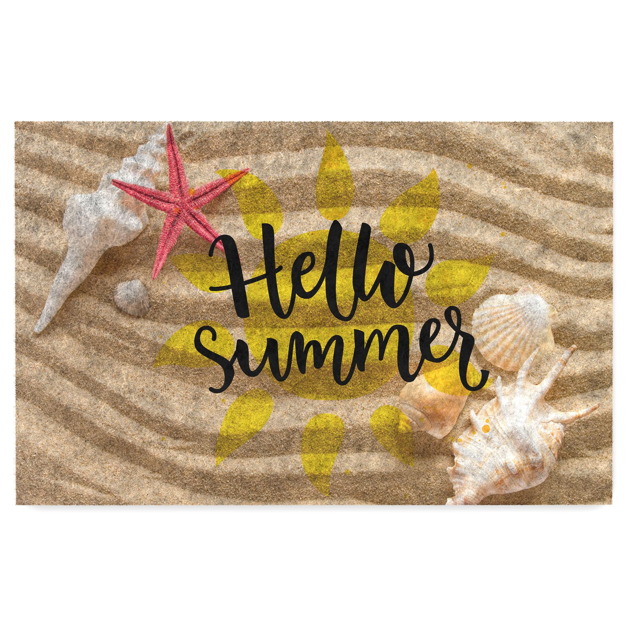 Monnhein Kapı Önü Paspası - Modern ve Şık Kapı Paspası | Ev, Ofis ve Dış Mekân Kullanımı İçin (Hello Summer Kumsal) 45x65