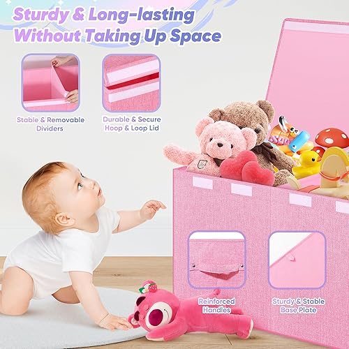 Miniatura 4 de Caja de juguetes extragrande, caja de juguetes para niños y niñas, organizador plegable y resistente de almacenamiento de juguetes con bolsillos de