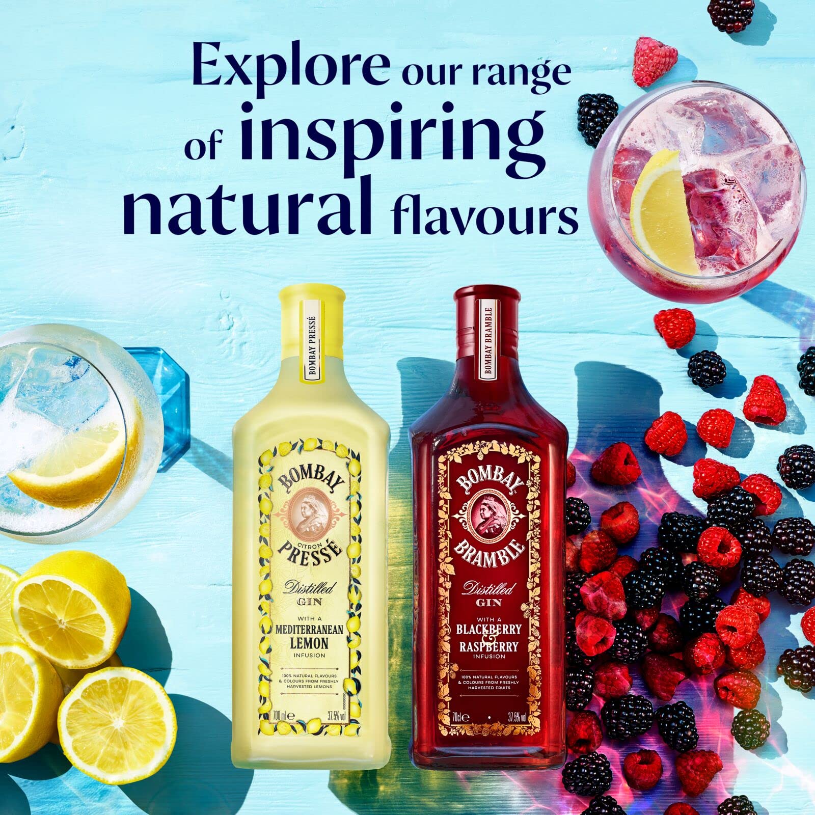 Bombay Citron Pressé Premium Distilled Lemon Flavoured Gin, 37,5% vol., 70 cl, Infusé à la Vapeur avec les Meilleurs Citrons de Méditerranée, 700 ml (Lot de 3)
