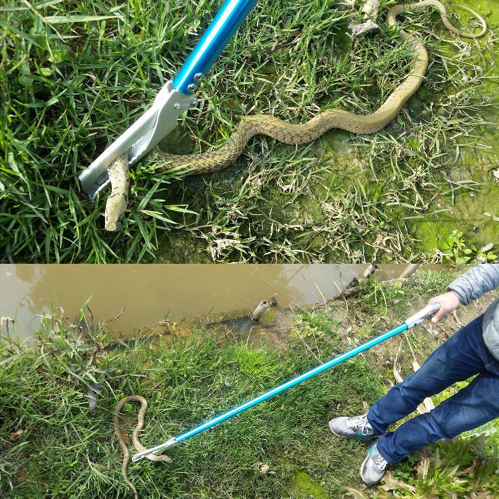 Pince à serpent professionnelle en alliage d'aluminium de 100 cm pour reptiles avec serrure et poignée confortable (sac de chasse au serpent)