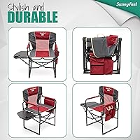 Vista 7 de SUNNYFEEL Silla de directores de camping, resistente, silla plegable portátil de gran tamaño con mesa auxiliar, bolsillo para playa, pesca, viaje