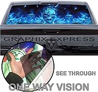 Vista 4 de GRAPHIX EXPRESS Gráficos para ventana trasera de camión (P492 Flaming Skull) envoltura de vinilo universal transparente para ventana trasera
