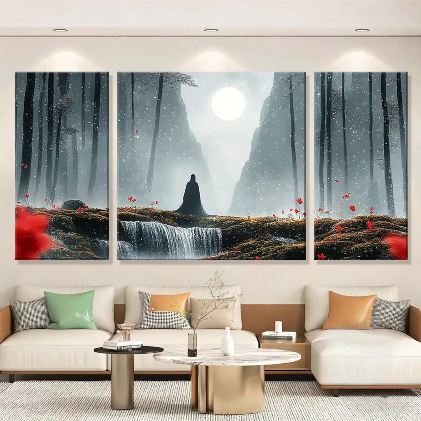 3 Pezzi Dipingere con i Numeri adulti, Paint by Numbers Foresta Autunno, Kit Lavoretti Creativi, Kit di Pittura Acrilica Fai-da-Te, con Pennello, Decorazioni Casa 70x140cm (Senza Cornice) y1s-639