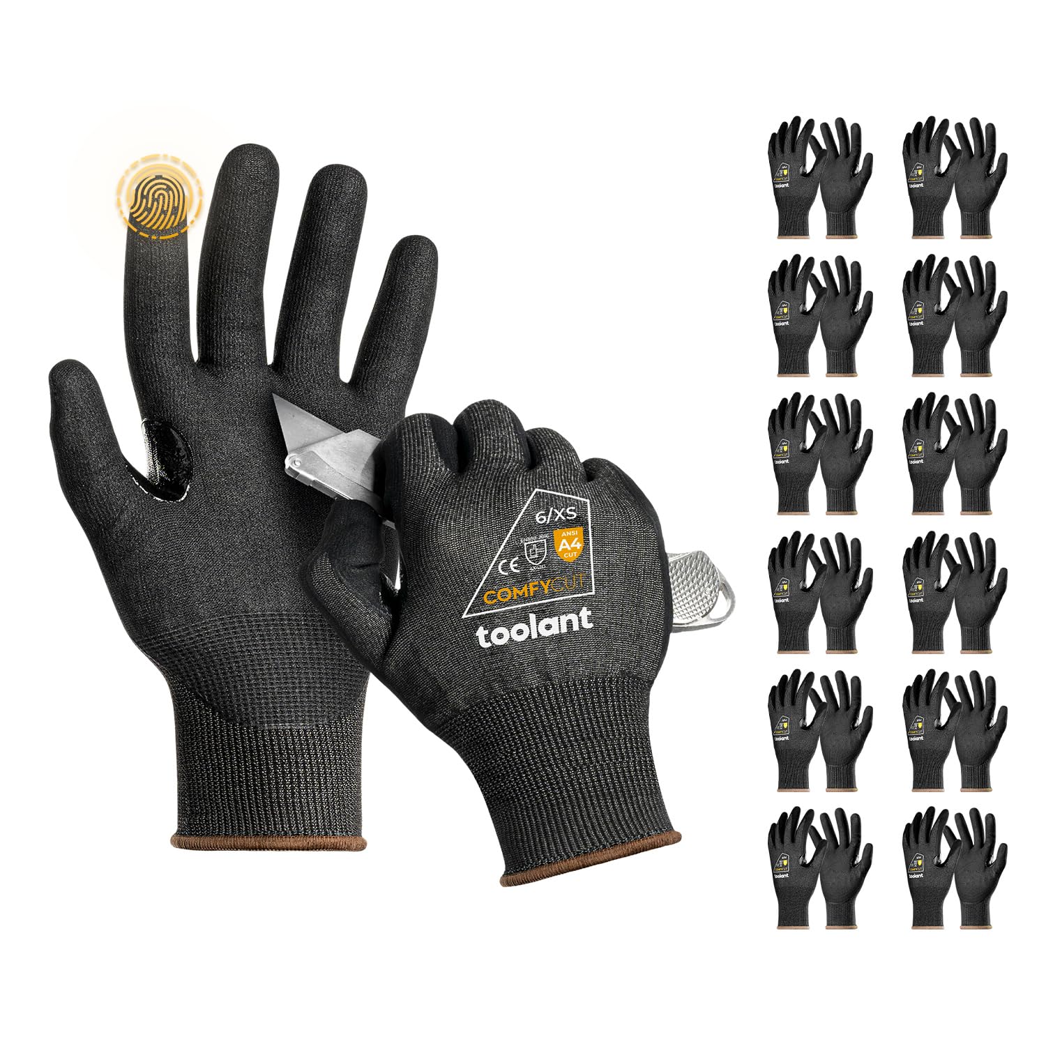 toolant ANSI A4 Cut Resistant Work Gloves without Steel & Fiberglass, Ultra Light Comfort & Proper Fit,for Mechanic,Gardening
