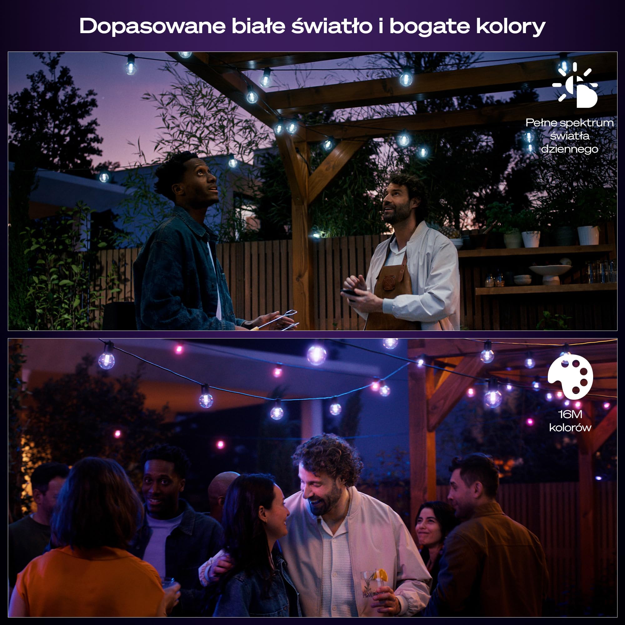 Lampki sznurkowe Philips Hue Festavia Globe na zewnątrz, białe i kolorowe, 21 m, 30 żarówek, ściemniane, sterowane aplikacją Hue, współpracujące z Alexa, Google Asystentem i Apple Home.