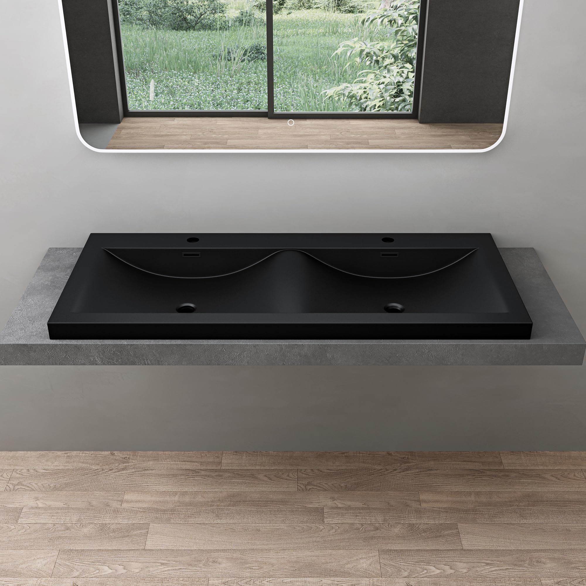doporro Lavabo Doble Empotrado 120x48x14 cm – Fregadero Encastrado Antracita Mate de Mármol Fundido Colossum03