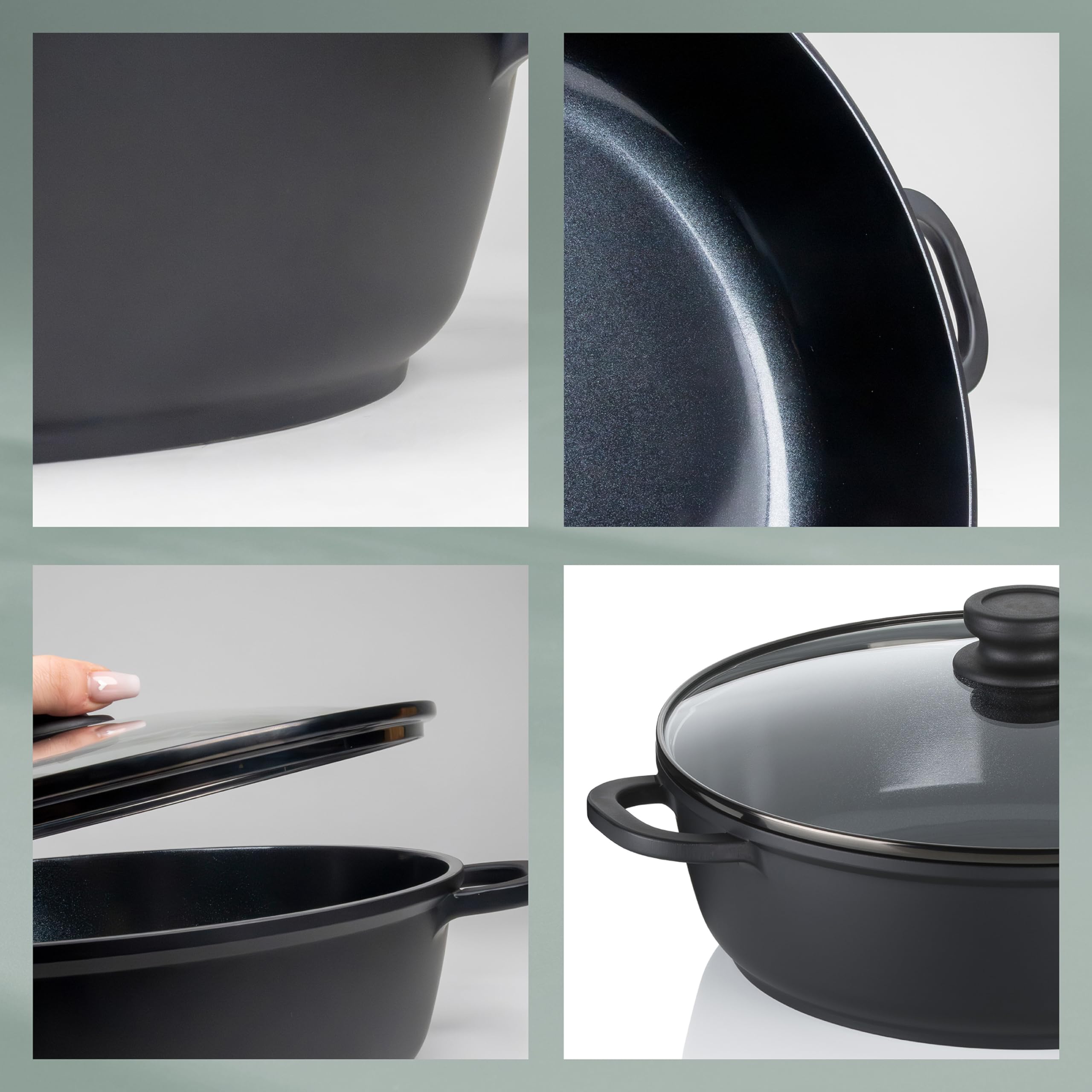 kela Padella per stufatocon bordo alto 32 cm ATURA, padella da portata per induzione con coperchio 5 L, fusione di alluminio con rivestimento ceramico, padella per paella, senza PFAS