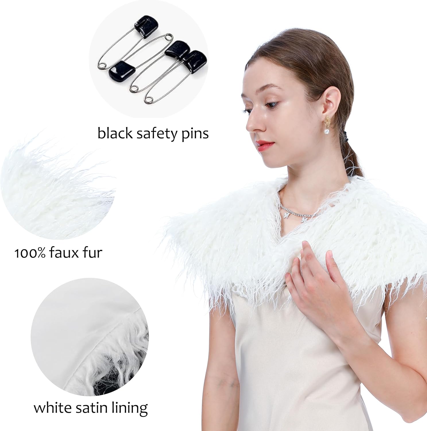 Women Viking Faux Fur Curved Collar Mantle Shawl Warp Warrior Cape Cosplay Halloween LARP Party Costume Accessory - Image 5