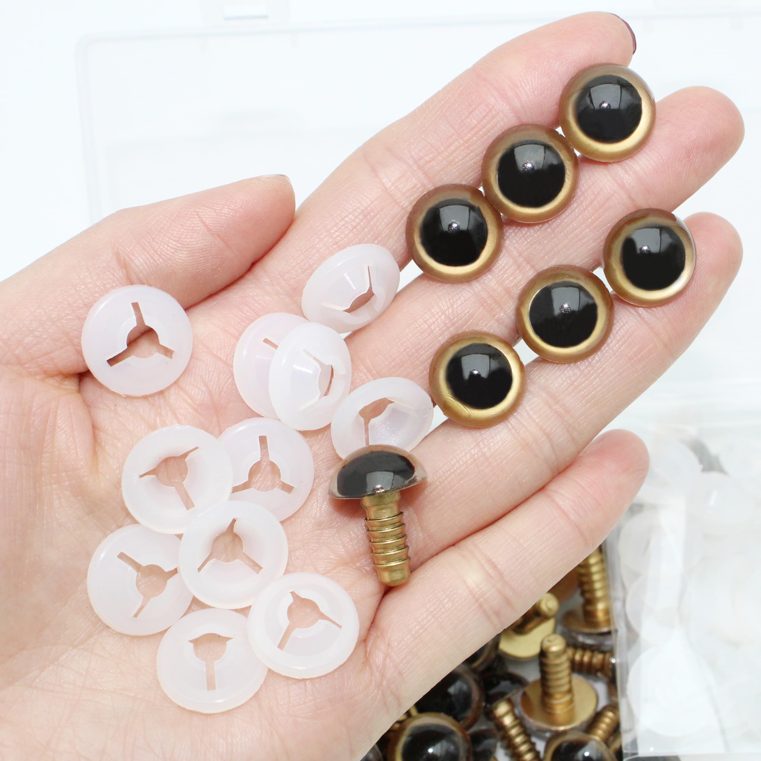 ARTCXC Lot de 50 yeux de sécurité en plastique avec rondelles robustes pour crochet, poupées, marionnettes, animaux en peluche, 15 mm, 5 couleurs