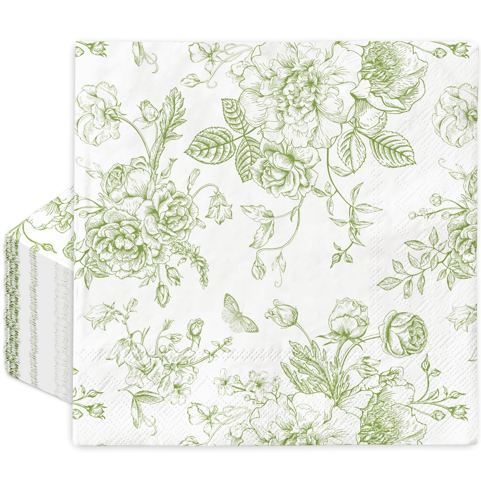 JarThenaAMCS Green Flower Paper Napkins Floral Disposable Napkins Wildflower Square Luncheon Dinner Napkins for Party Supplies Table Decor, 50Pcs