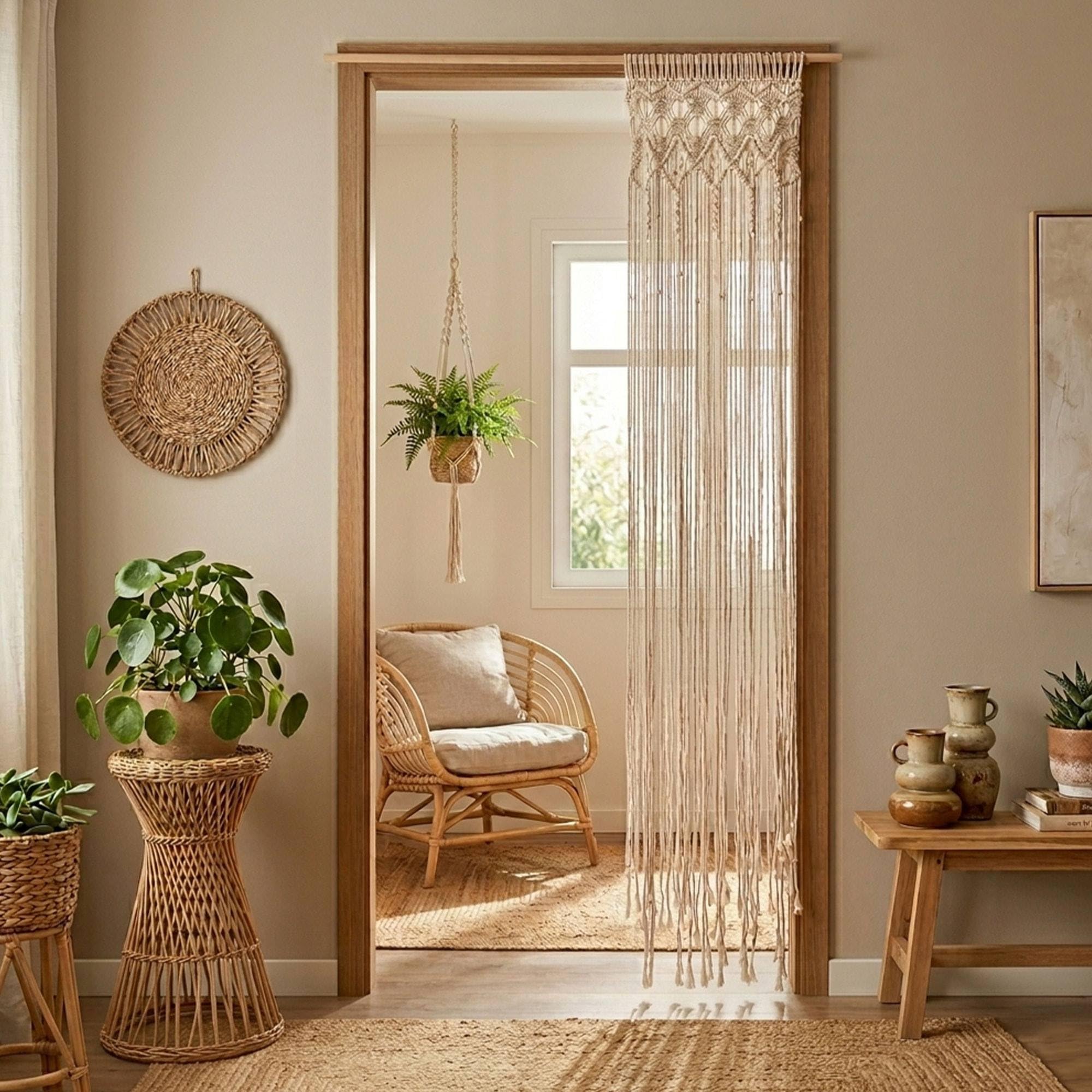 Well Home Rideau décoratif en Fils d'éthé de Macramé 90 x 200 cm Style bohème